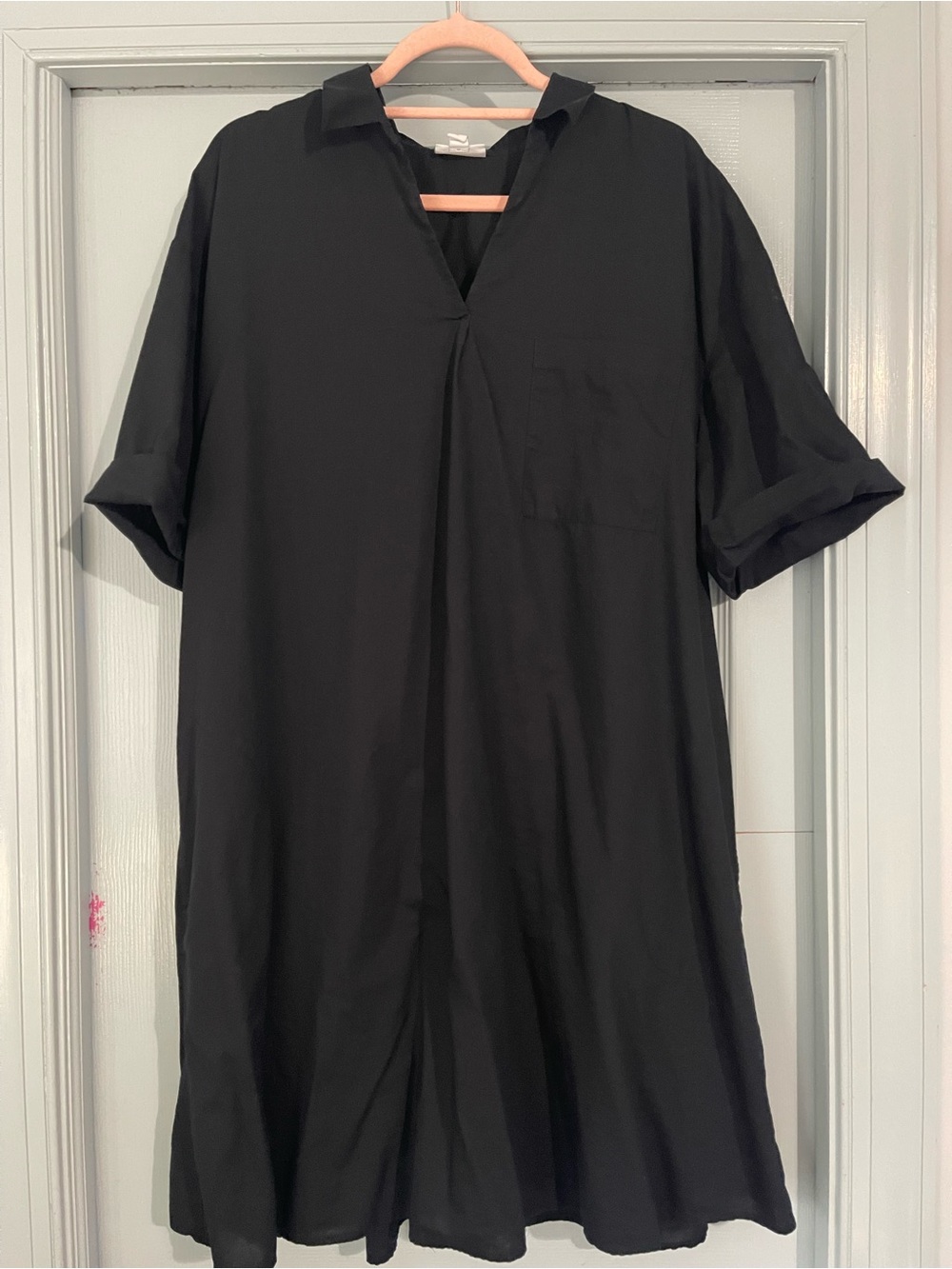 J. Jill Black Short-Sleeve V-Placket Tunic Shirt Dress